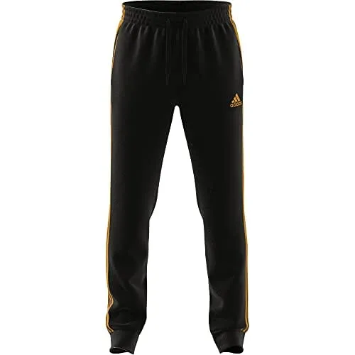 adidas Men's Essentials Fleece Tapered Cuff 3-Stripes Pants, Black/Semi Solar Gold, X-Small