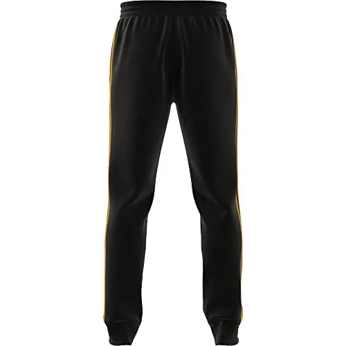 adidas Men's Essentials Fleece Tapered Cuff 3-Stripes Pants, Black/Semi Solar Gold, X-Small
