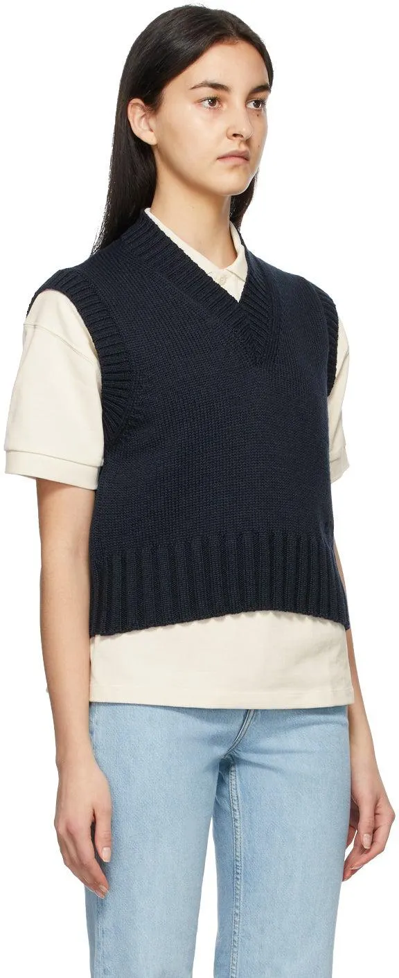 AMI Alexandre Mattiussi Navy Sleeveless V-Neck Sweater