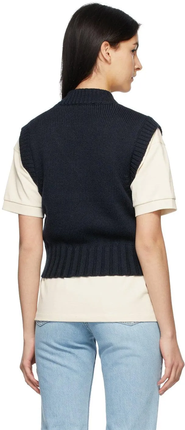 AMI Alexandre Mattiussi Navy Sleeveless V-Neck Sweater