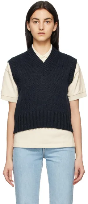 AMI Alexandre Mattiussi Navy Sleeveless V-Neck Sweater