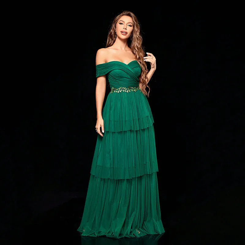 Beautiful Mesh Embroidery Evening Dress