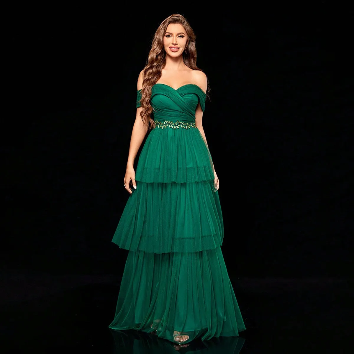 Beautiful Mesh Embroidery Evening Dress