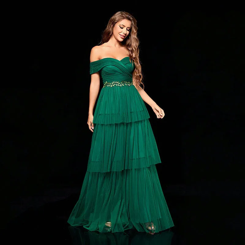 Beautiful Mesh Embroidery Evening Dress