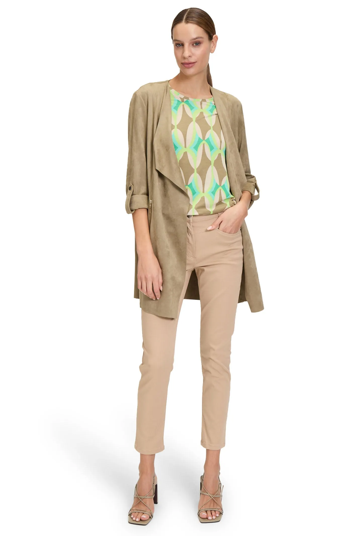 Betty Barclay Jacket Beige Suede Effect Open Front 45201673 7366
