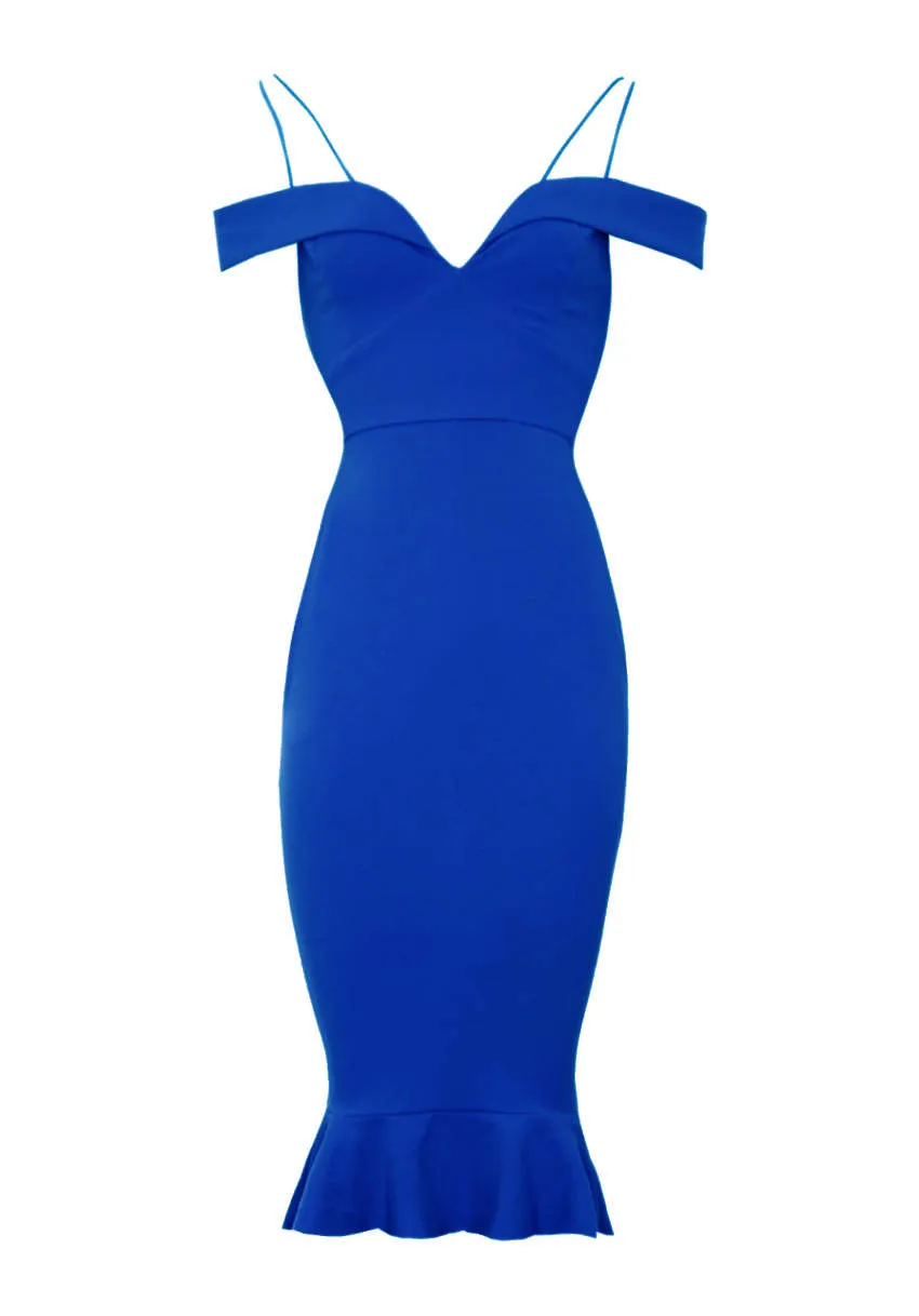 Blue Off The Shoulder Strappy Fishtail Dress