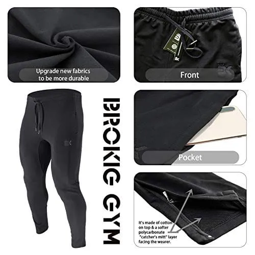 BROKIG Mens Zip Jogger Pants - Casual Gym Fitness Trousers Comfortable Tracksuit Slim Fit Bottoms Sweat Pants with Pockets (Small, Black)