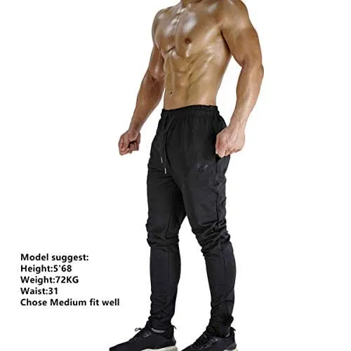 BROKIG Mens Zip Jogger Pants - Casual Gym Fitness Trousers Comfortable Tracksuit Slim Fit Bottoms Sweat Pants with Pockets (Small, Black)