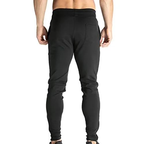 BROKIG Mens Zip Jogger Pants - Casual Gym Fitness Trousers Comfortable Tracksuit Slim Fit Bottoms Sweat Pants with Pockets (Small, Black)