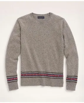 Brooks Brothers Men's Big & Tall Merino Fair-Isle Trim Sweater Grey