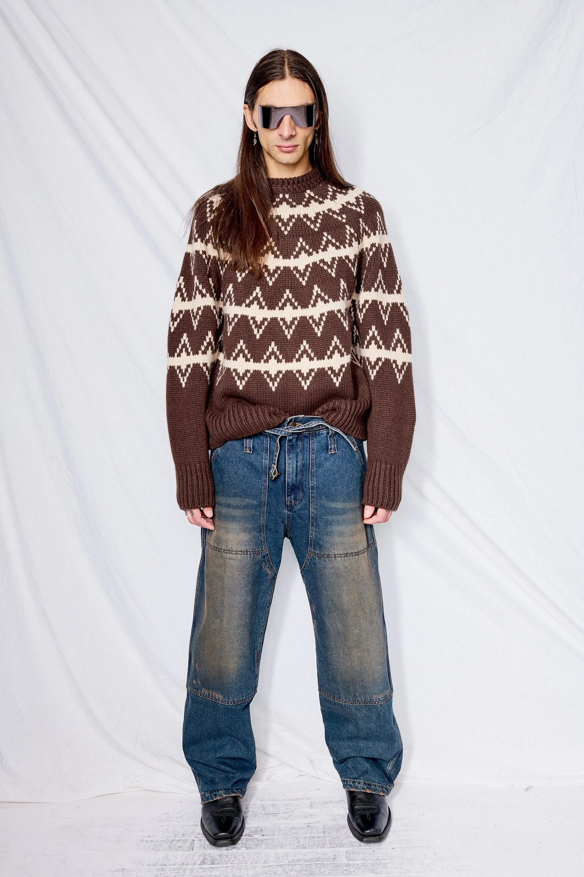 Brown Odin Jacquard Knit Pullover