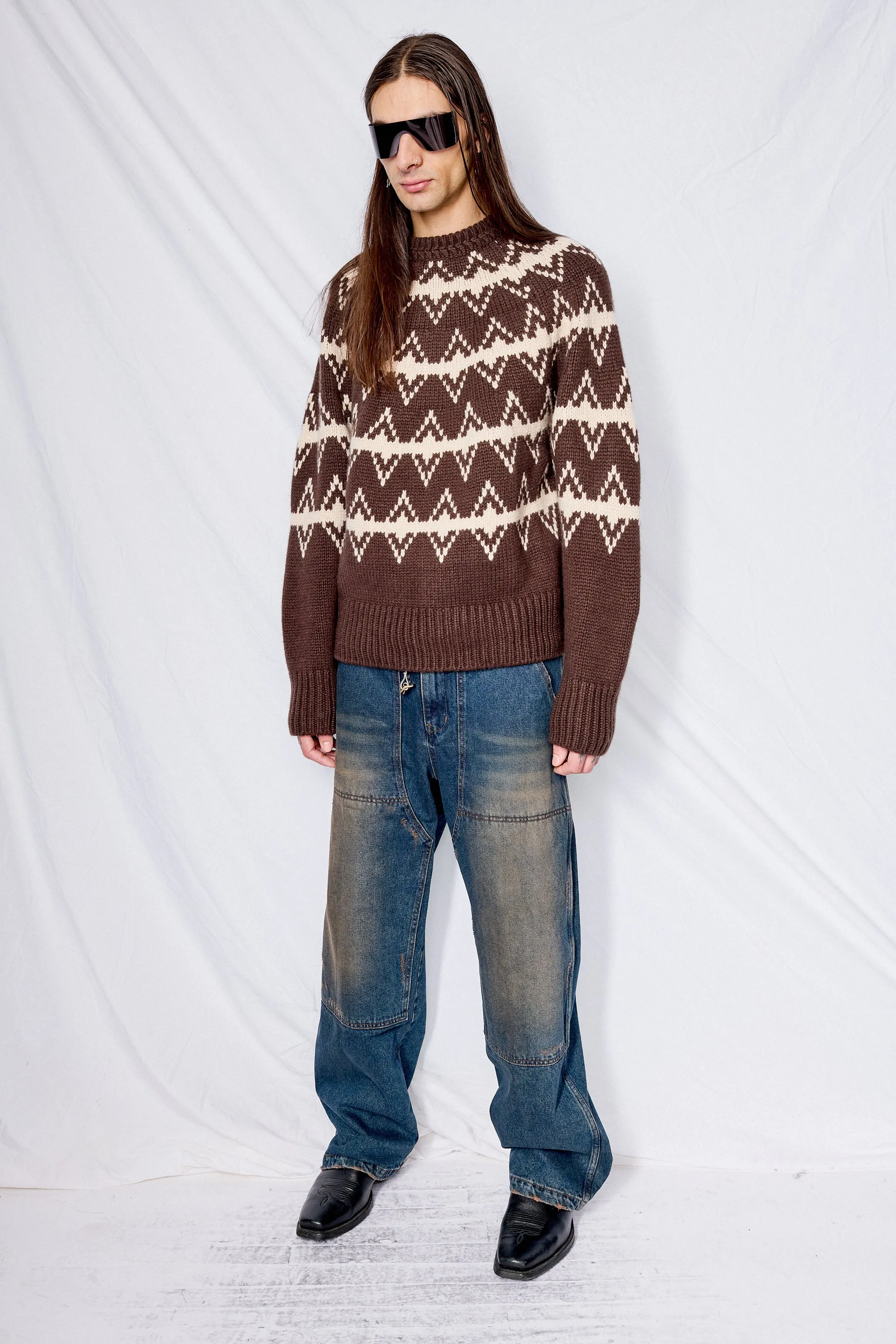 Brown Odin Jacquard Knit Pullover
