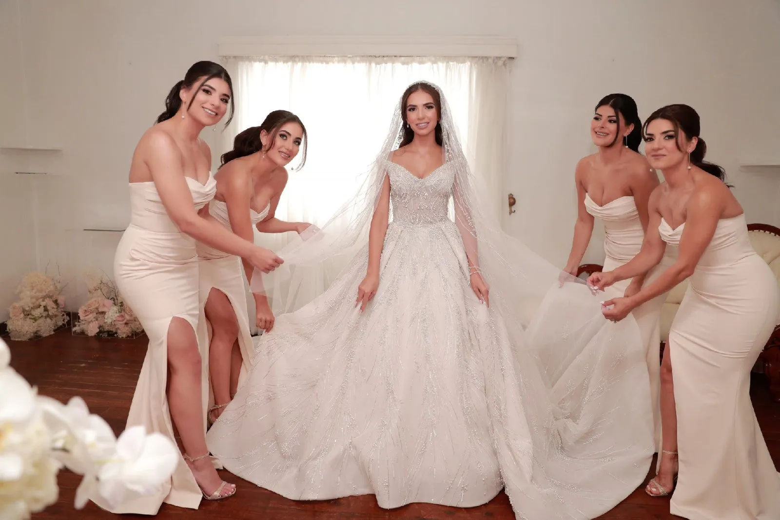 C2023-BG71K - off the shoulder open neckline beaded ball gown wedding dress