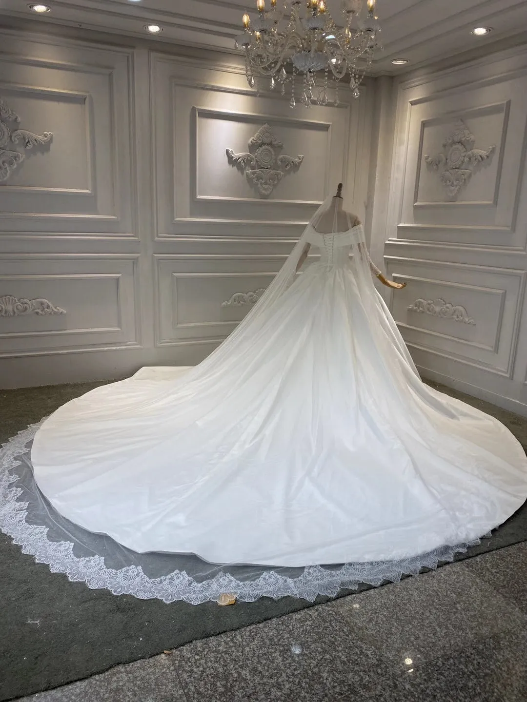 Chic off shoulder shiny satin ball gown skirt wedding dress crystals pearls beaded top