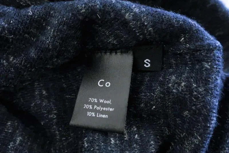 Co Bell Sleeve Top Indigo Wool-Blend Heathered Knit Size Small Pullover Sweater