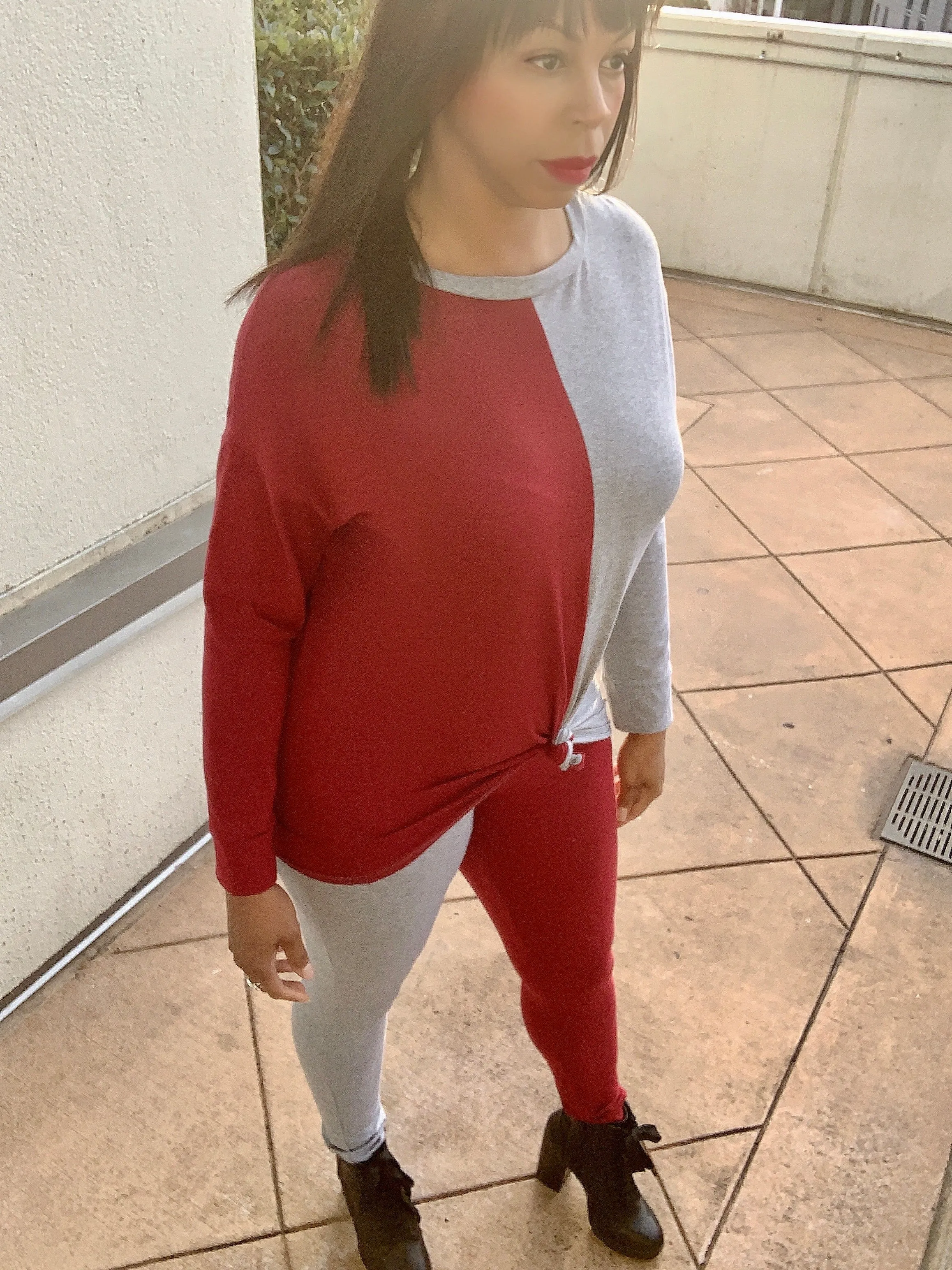 Color Block Matching Set Burgundy/Gray