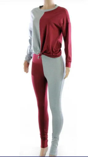 Color Block Matching Set Burgundy/Gray