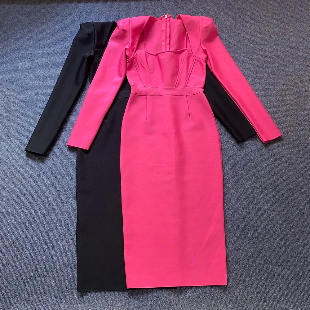 Elegant Black Long Sleeve Formal Bandage Evening Dress