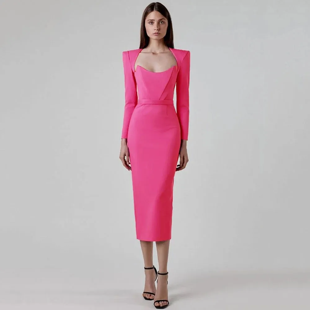 Elegant Black Long Sleeve Formal Bandage Evening Dress