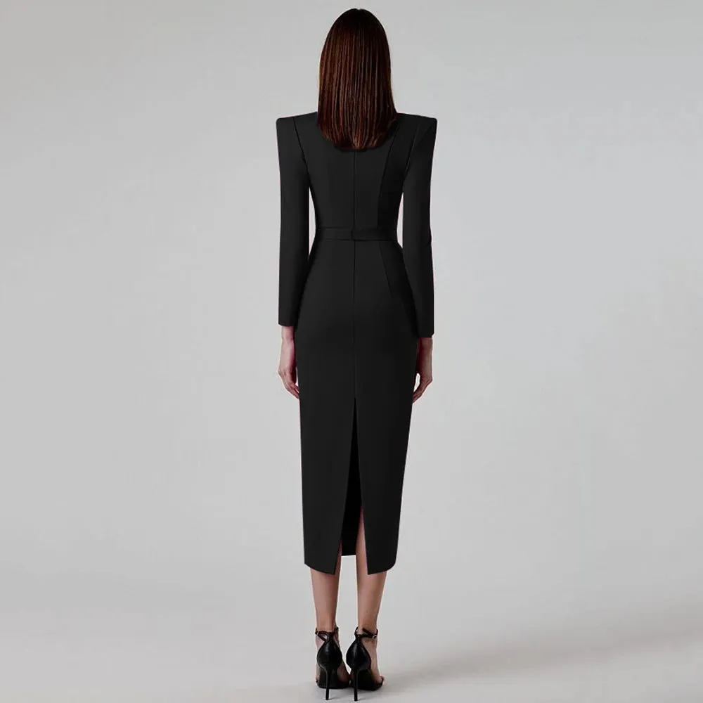 Elegant Black Long Sleeve Formal Bandage Evening Dress