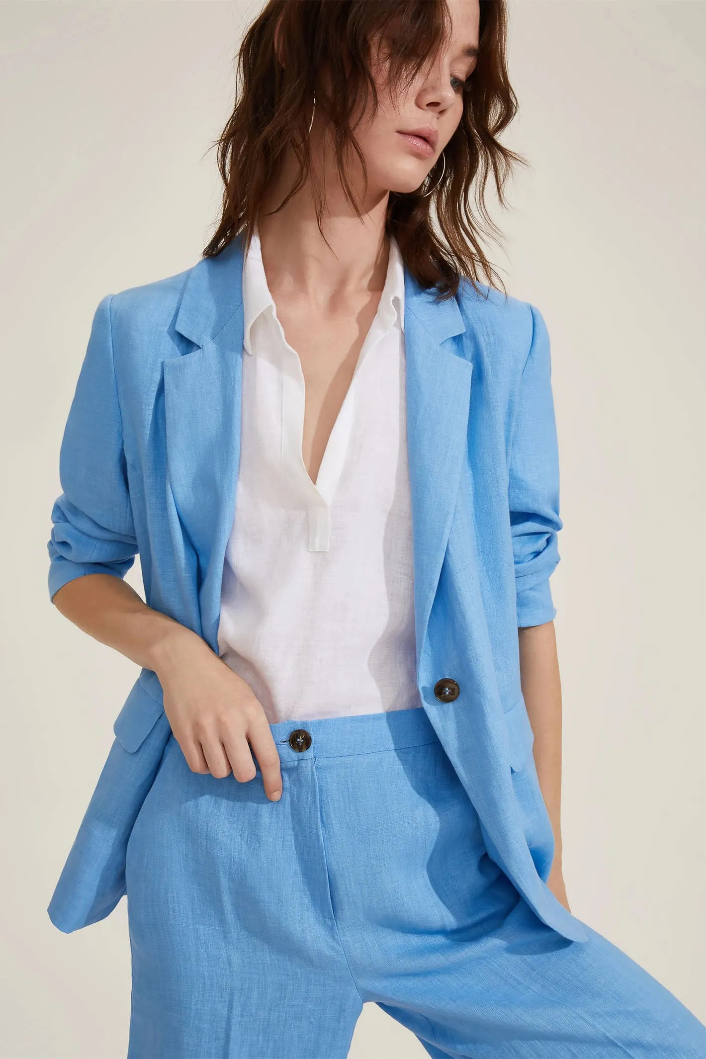 Emme Orata Pure Linen Jacket Light Blue 2515041082200