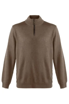 Extra Fine 'Zegna Baruffa' Merino Wool Quarter-Zip Sweater in Mushroom by Viyella