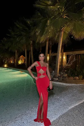 EYY Women RED V-NECK LONG DRESS - The Woodlands