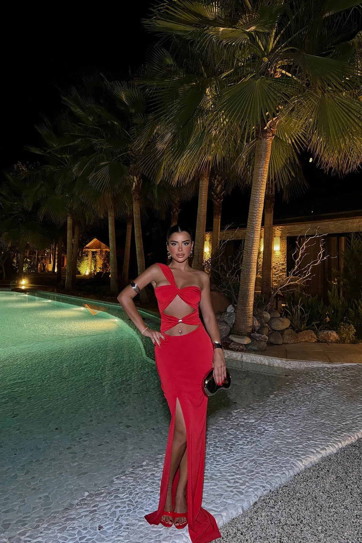 EYY Women RED V-NECK LONG DRESS - The Woodlands