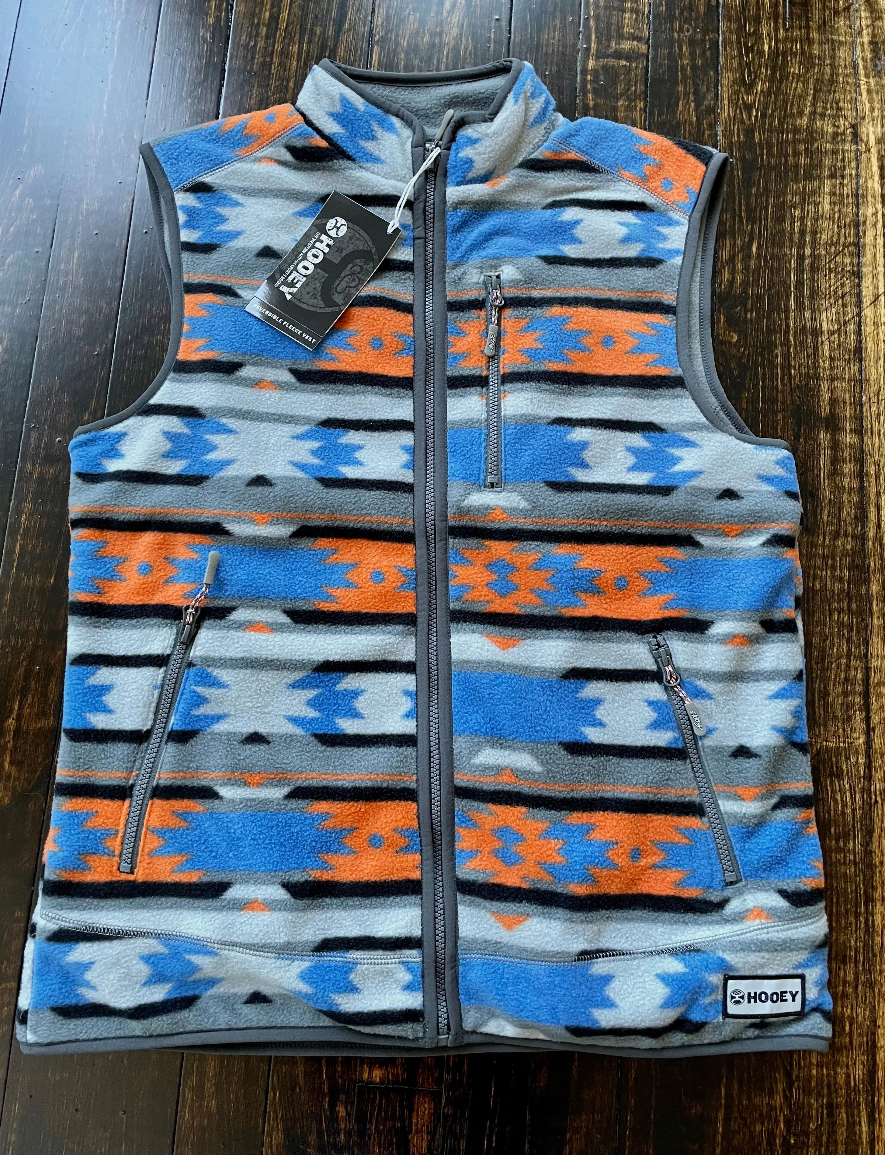 Final Sale  ✨ Hooey Reversible Vest Charcoal with Blue Aztec