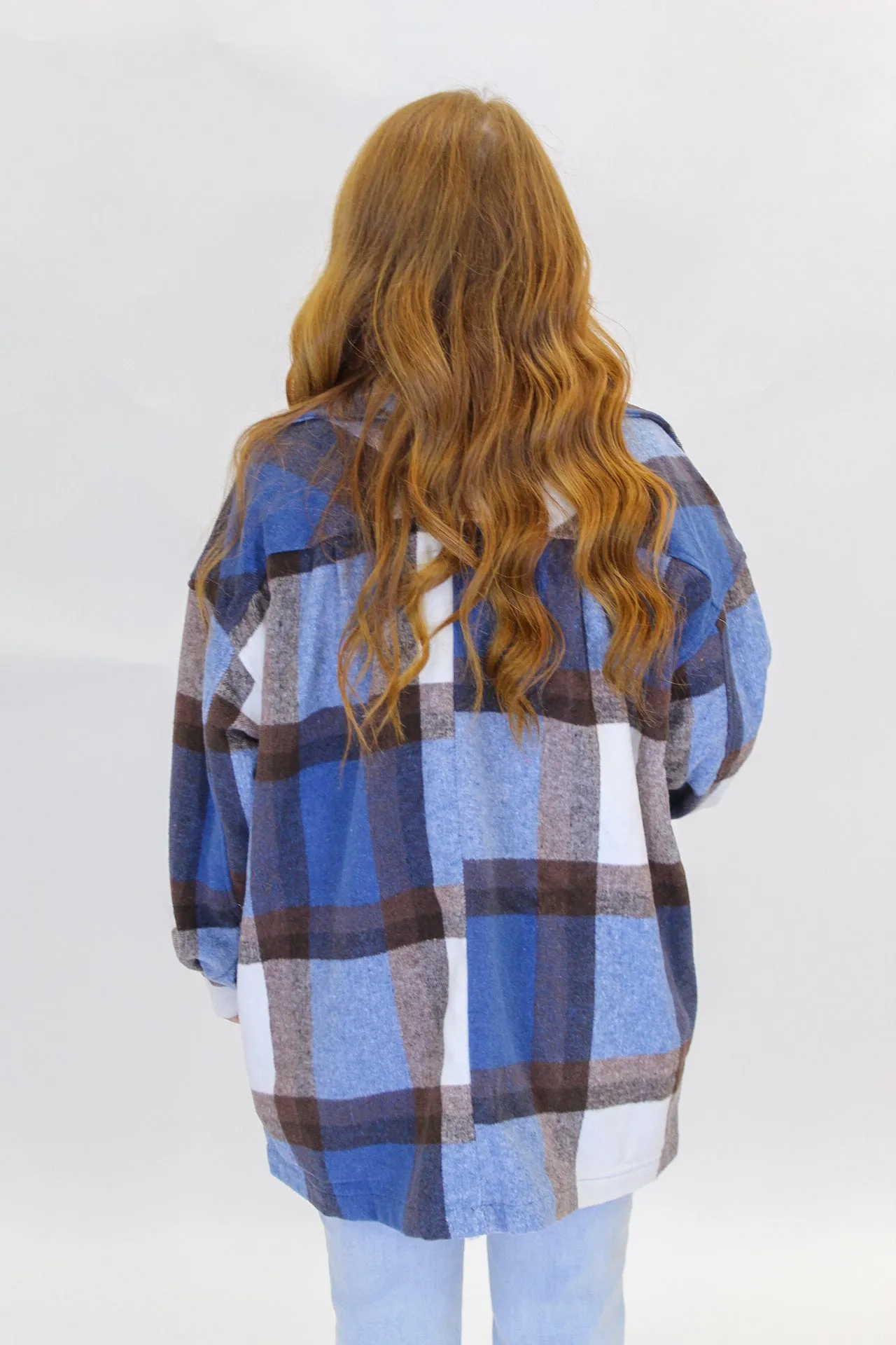 From You Fuzzy Plaid Jacket- Blue