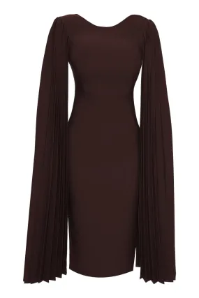 FRV Brown crepe long sleeve midi dress - Villejuif