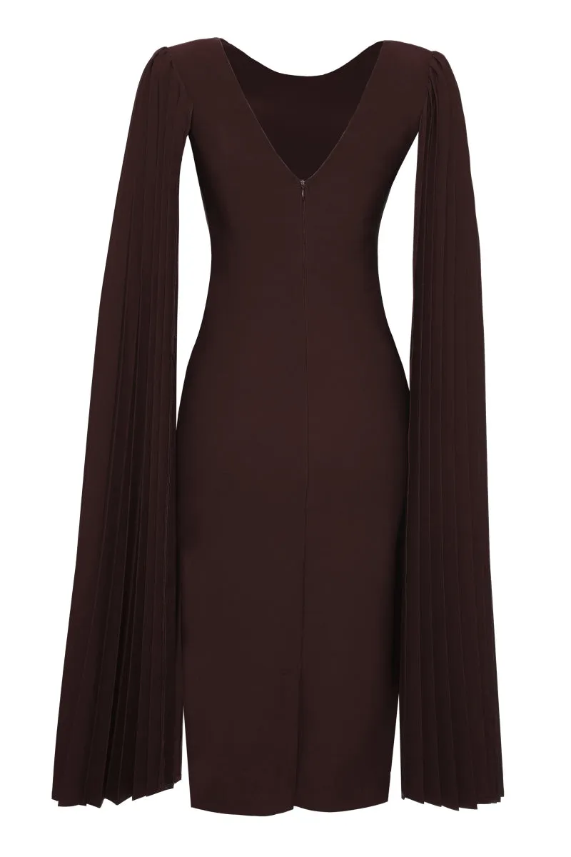 FRV Brown crepe long sleeve midi dress - Villejuif