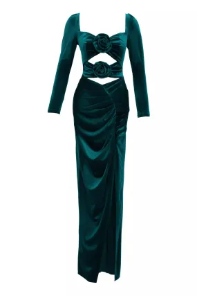 FRV Green velvet long sleeve long dress - Vaughan