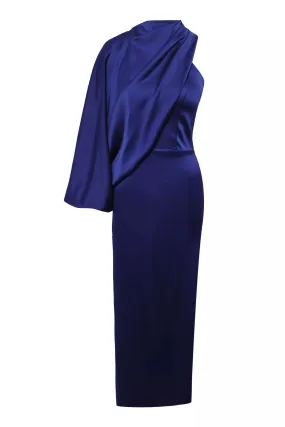 FRV Navy blue satin single sleeve maxi dress - Parma