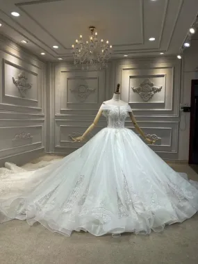 Gorgeous off shoulder crystals beads glitter sparkling ball gown princess style wedding dress 2021#112203