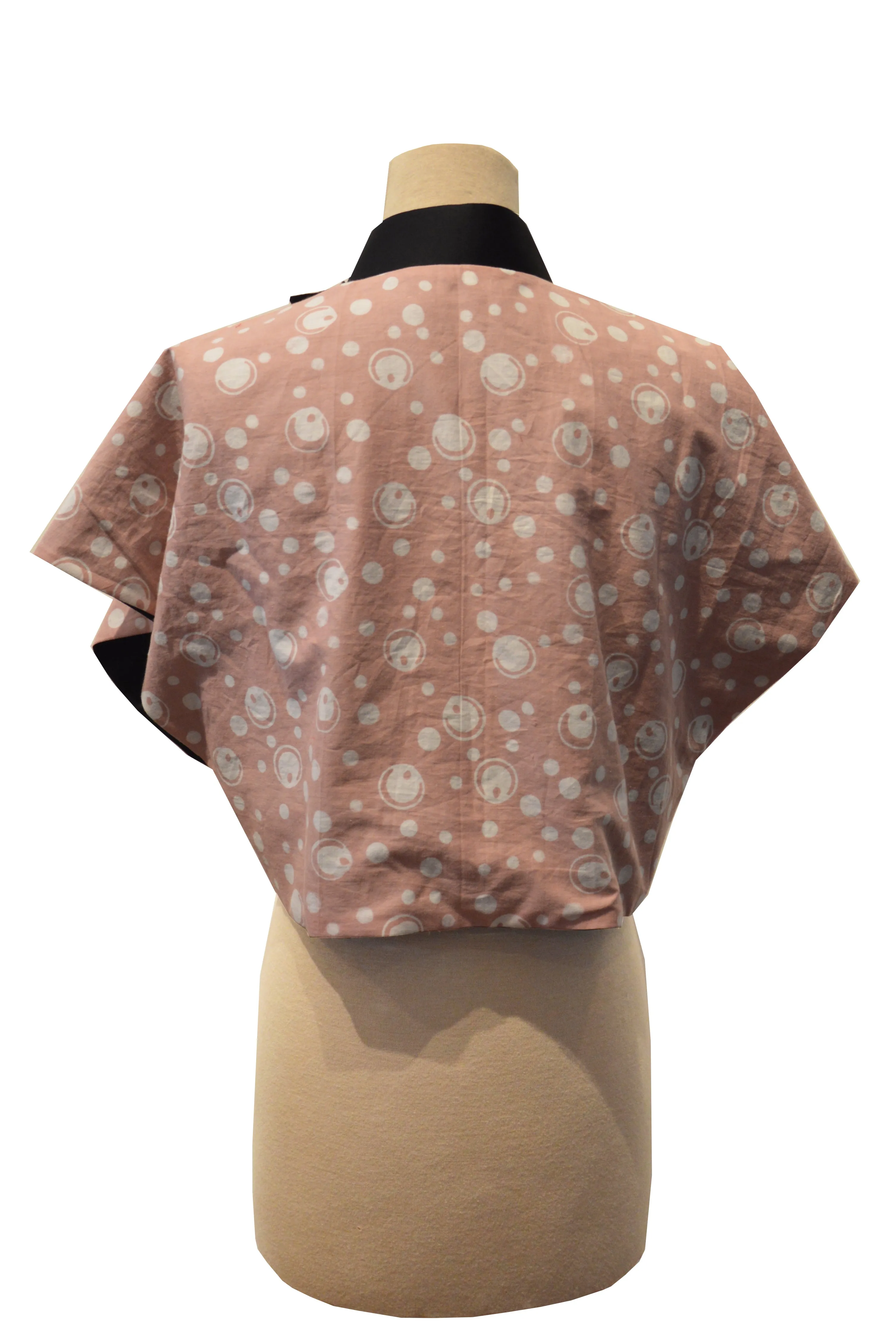 GREY SHELL AND NUDE COFFEE BEANS BATIK WITH REVERSIBLE BLACK COTTON - REVERSIBLE BOLERO JACKET - MULTI