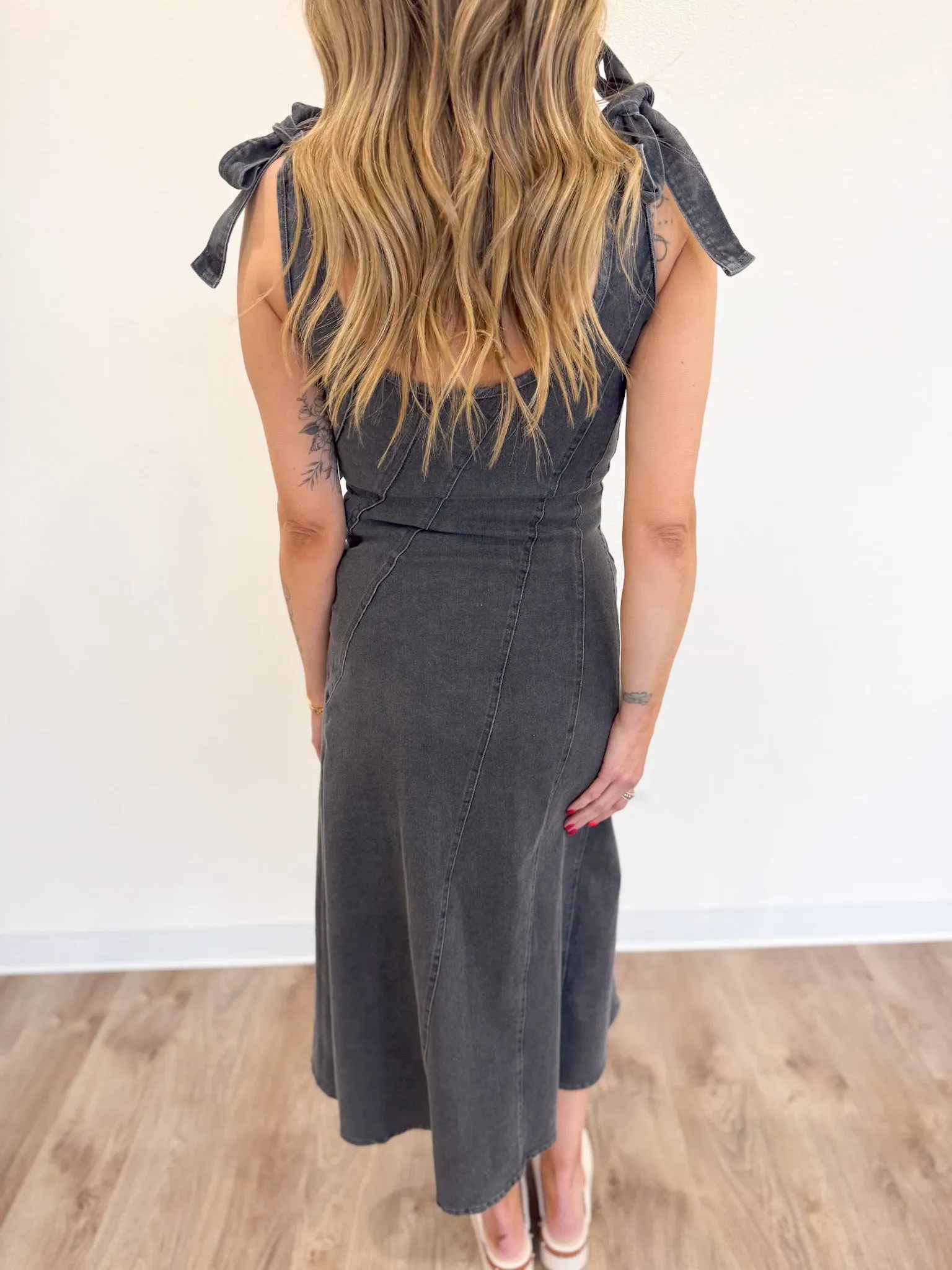 Harlan Denim Tie Strap Maxi Dress