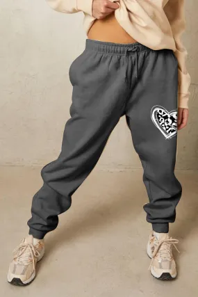 Heart Graphic Drawstring Elastic Waist Sweatpants