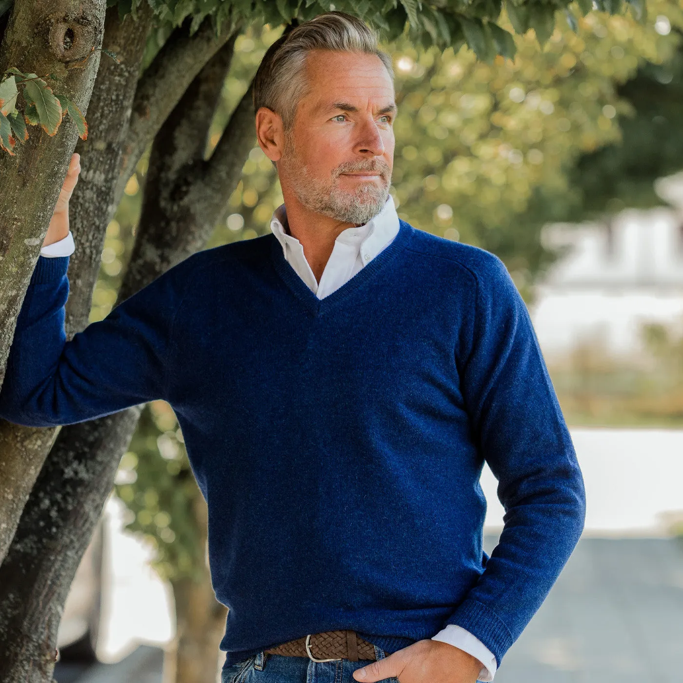 Indigo Blue Lambswool V-Neck
