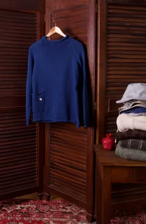 Indigo Cotton Fisherman Sweater, (Darker)Blue - Size 1
