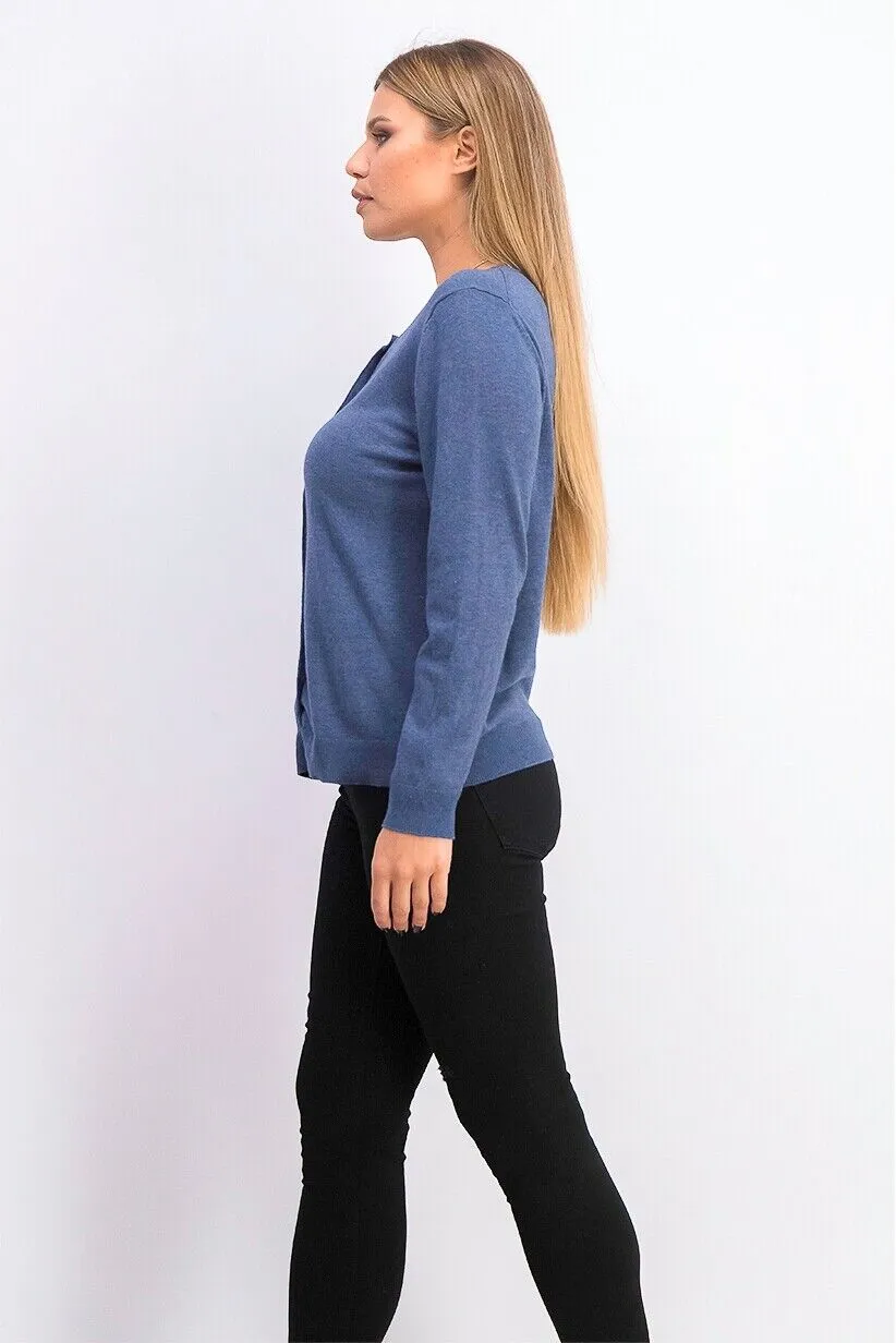 Karen Scott Jersey Cardigan Women's Indigo Long Sleeve Button Up Sweater