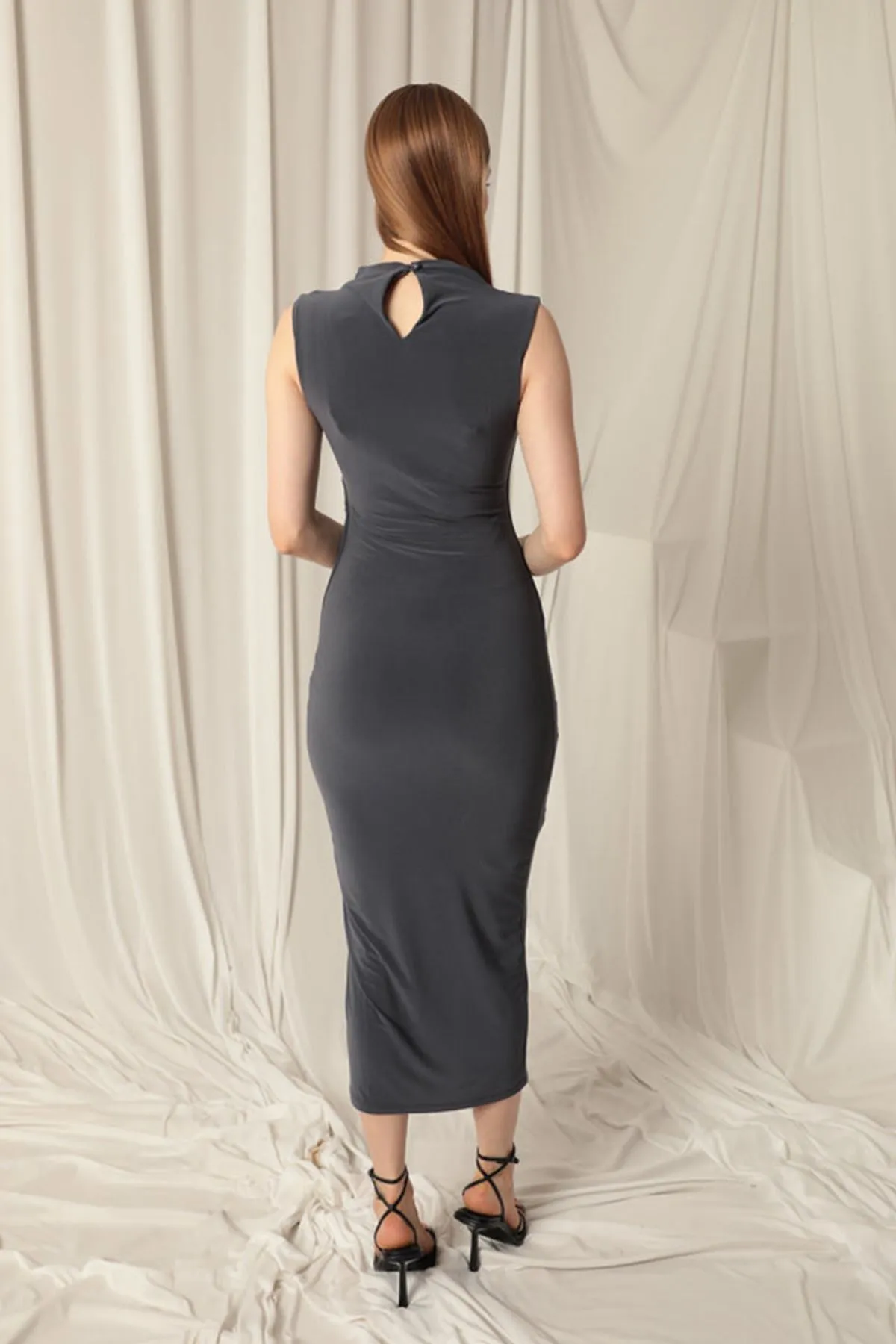KKT Sandy Fabric Turtleneck Maxi Women's Anthracite Dress - Limoges