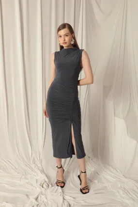 KKT Sandy Fabric Turtleneck Maxi Women's Anthracite Dress - Limoges
