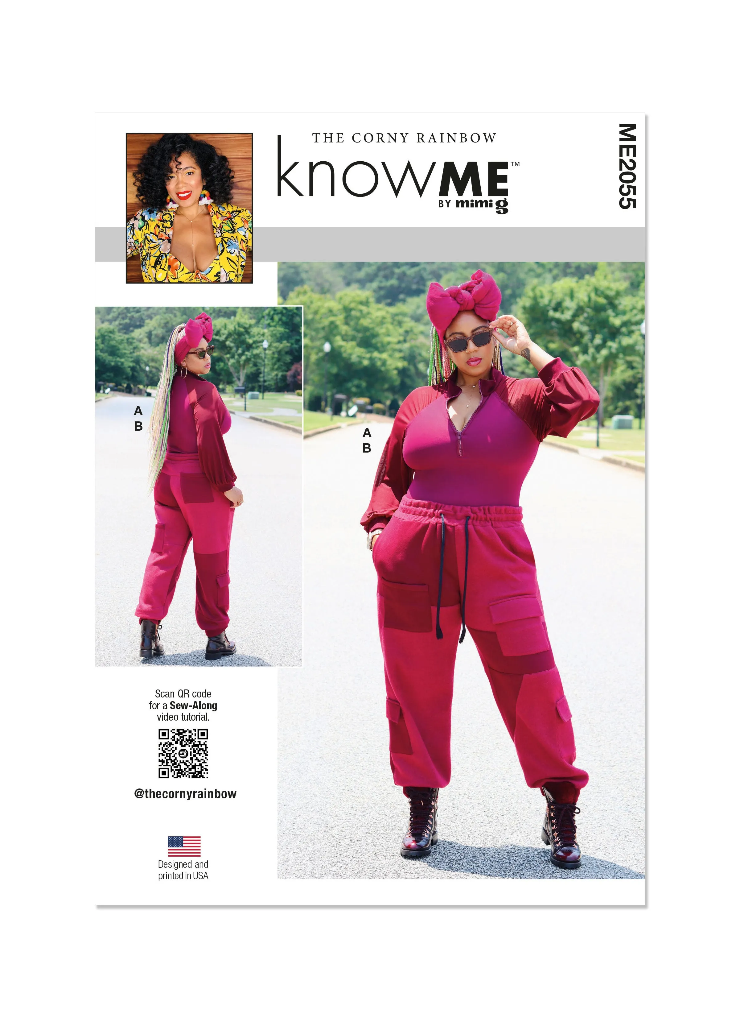Know Me sewing pattern 2055  Bodysuit and Cargo Sweatpants by The Corny Rainbow