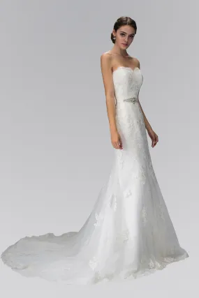 Lace Appliques Over Sweetheart Strapless Wedding Dress GLGL1354
