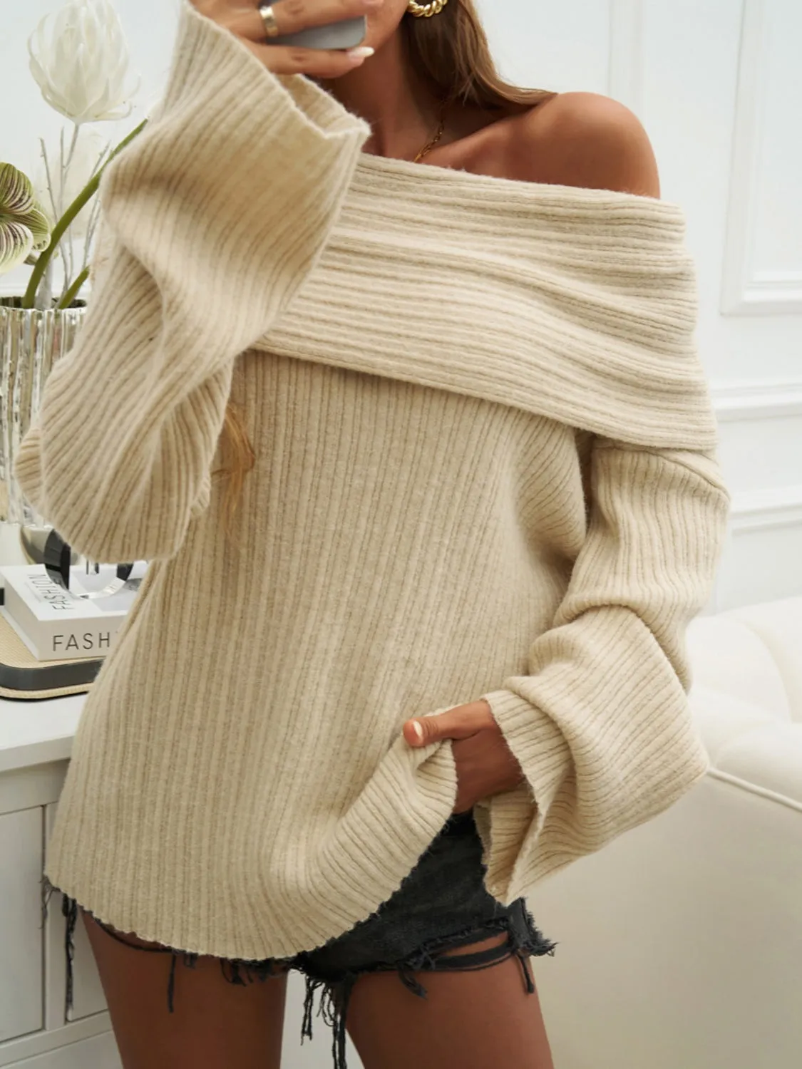 Ladies Devine Cashmere Off-Shoulder Sweater