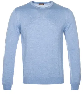 Light Blue Crew Neck with Patch Merino Wool Jumper