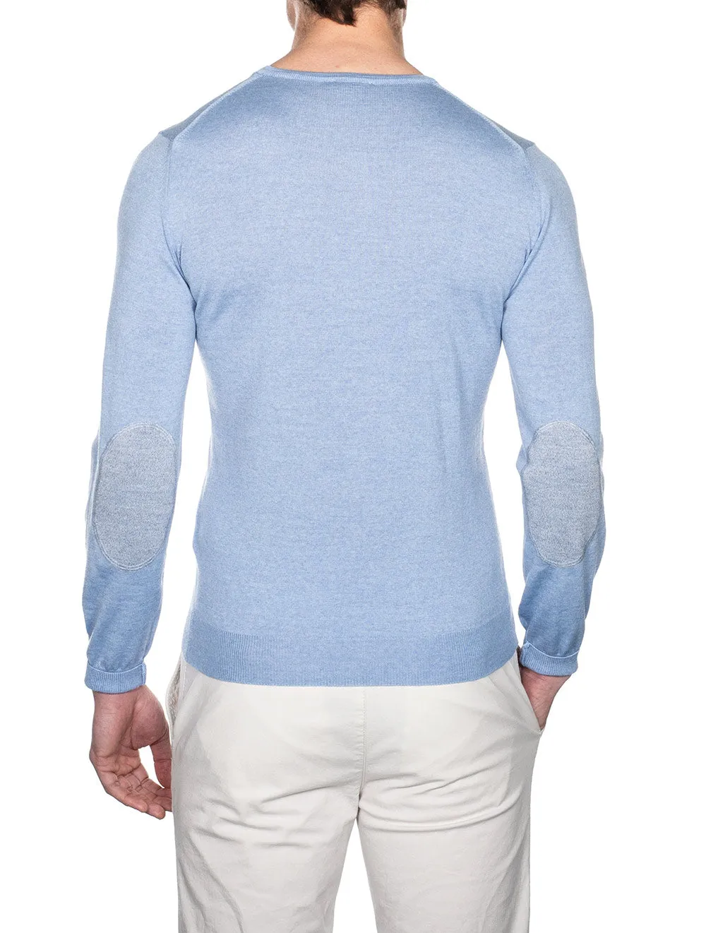 Light Blue Crew Neck with Patch Merino Wool Jumper
