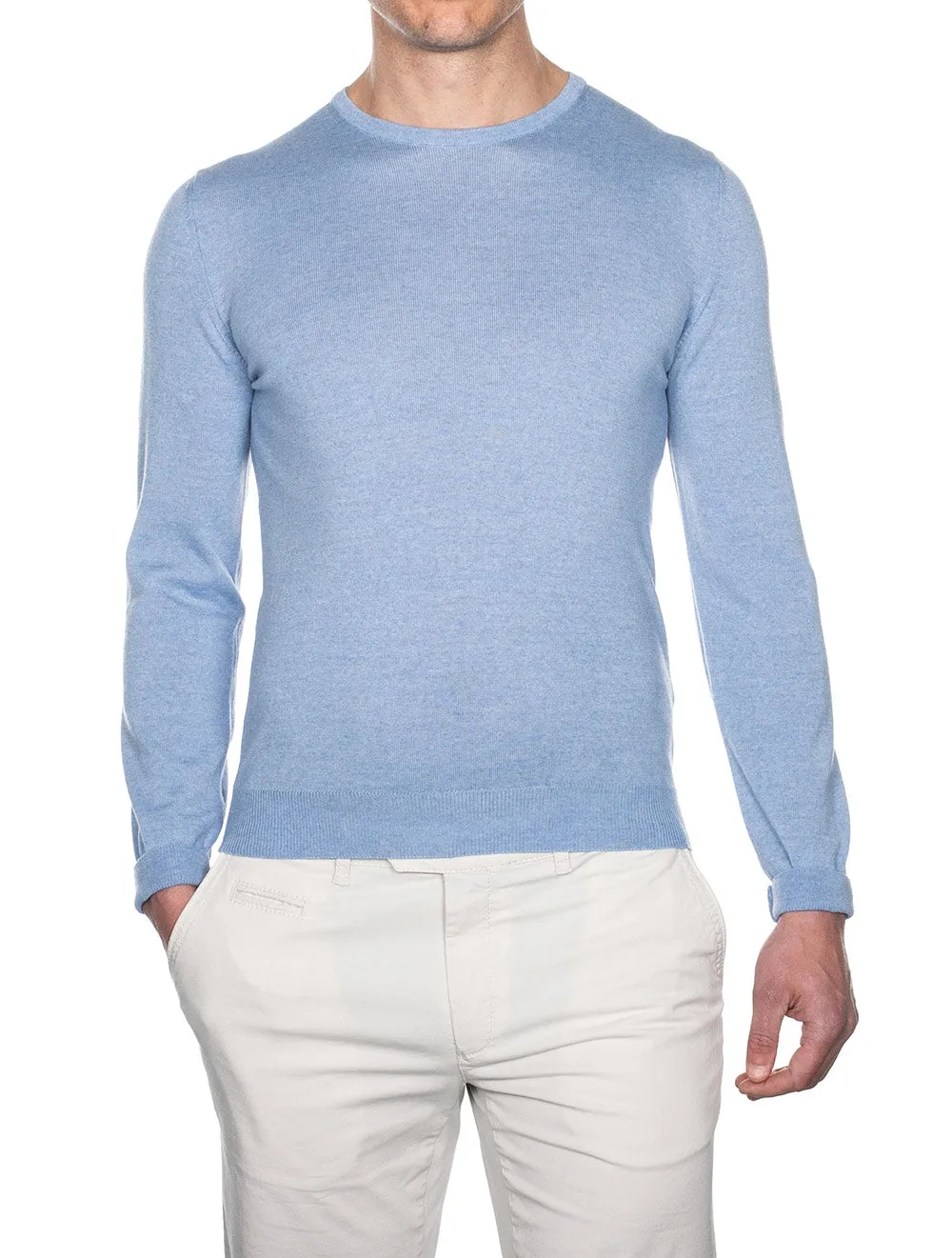 Light Blue Crew Neck with Patch Merino Wool Jumper