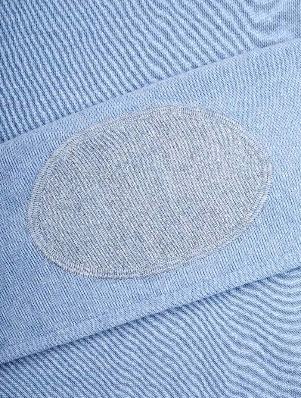 Light Blue Crew Neck with Patch Merino Wool Jumper